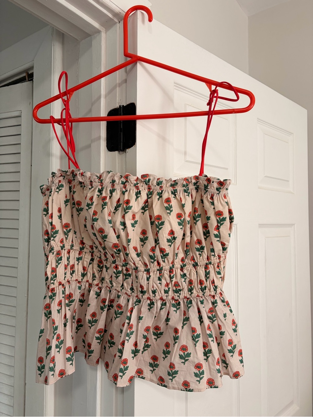 Benaar LA Floral Smocked Peplum Cami Top - Cream with Red & Green Floral